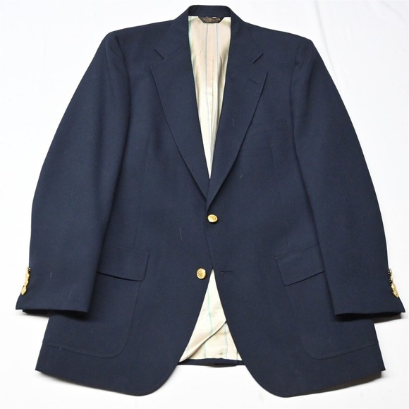 Vtg Wimbledon Raquet Club 42L Navy Hopsack Gold Button Blazer Sport Coat Jacket‎
